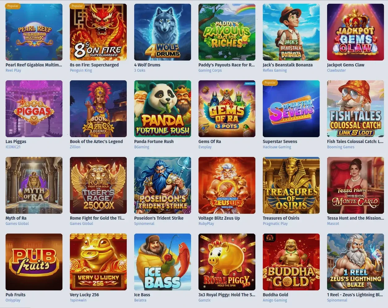 Игровой интерфейс казино Плей2х